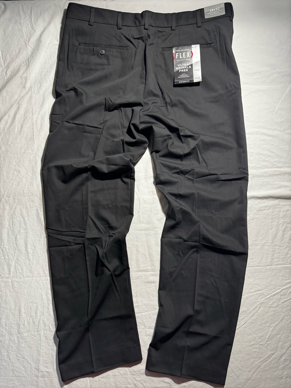 Van Heusen Straight Flat Fit Front Men's Dress Pants Black Ultra Stretch 38W/32L